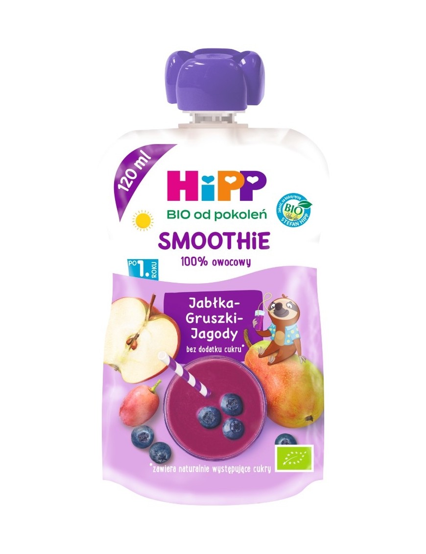 HiPP BIO Mus z owoców i soków po 1r jabłka jagody