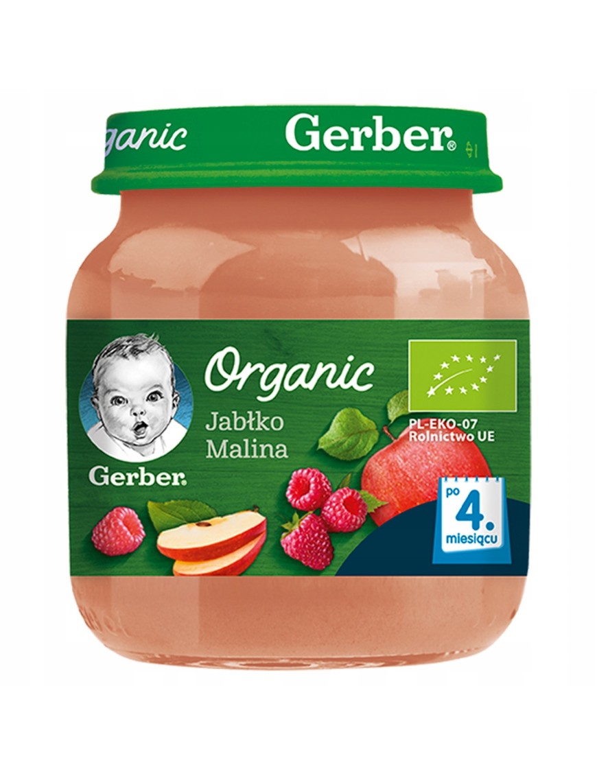 Gerber Organic Jabłko malina po 4 miesiącu 125g