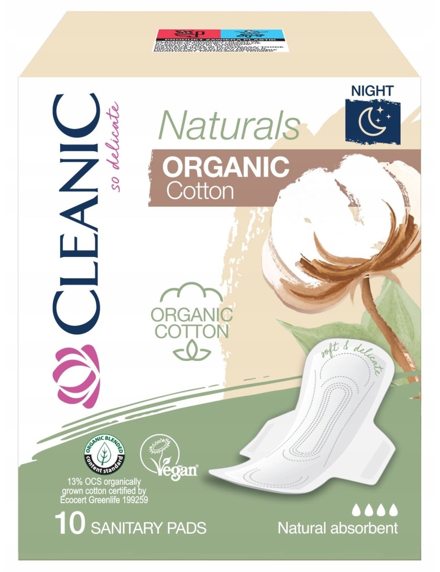 Podpaski Naturals Organic Cotton Night 10szt