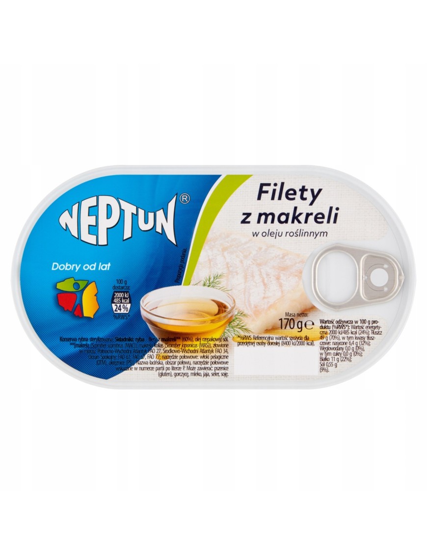 Neptun Filety z makreli w oleju roślinnym 170g