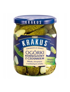 Krakus Ogórki korniszony z czosnkiem 500 g