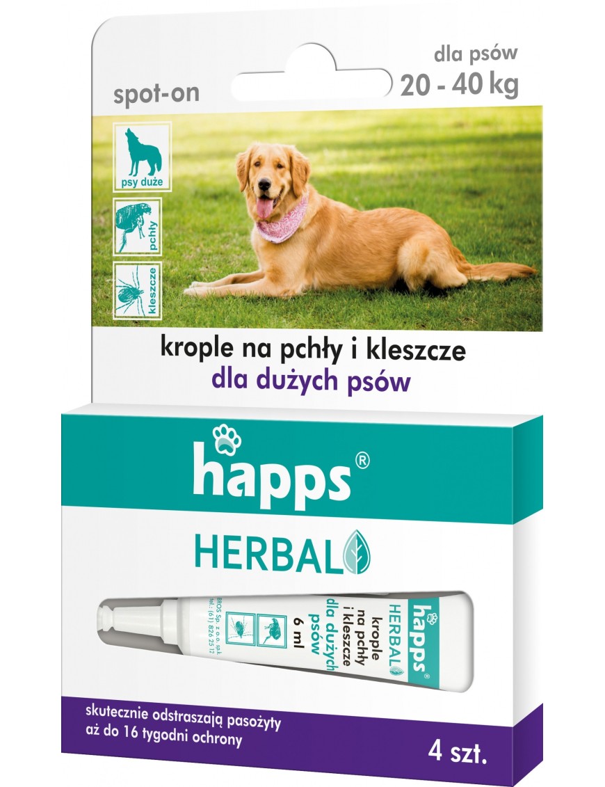 Happs Herbal - krople na pchły i kleszcze dla dużych psów 20-40kg (4 szt.)