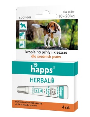 Happs Herbal - krople na pchły i kleszcze dla średnich psów 10 - 20kg (4 szt.)