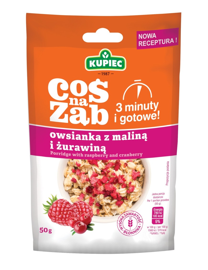 Kupiec Coś na ząb Owsianka z maliną i żurawiną 50g