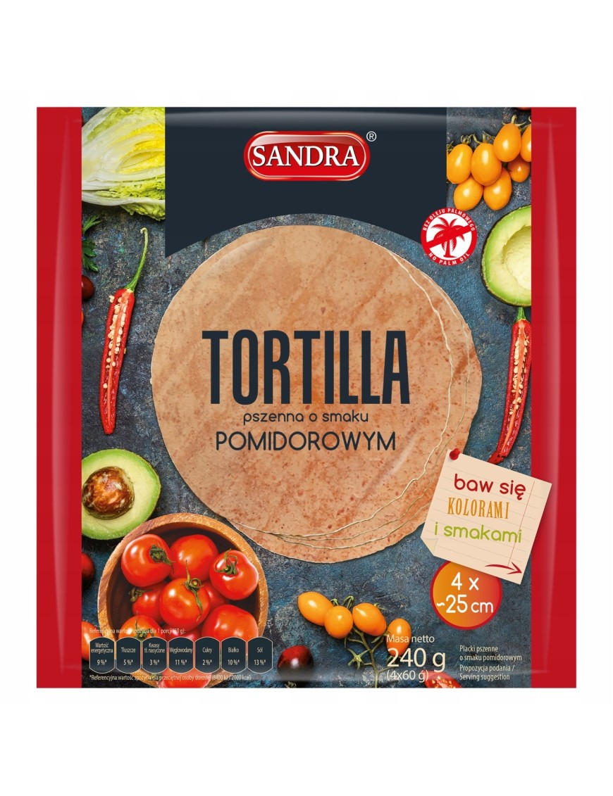 Sandra Tortilla pszenna o smaku pomidorowym 240 g