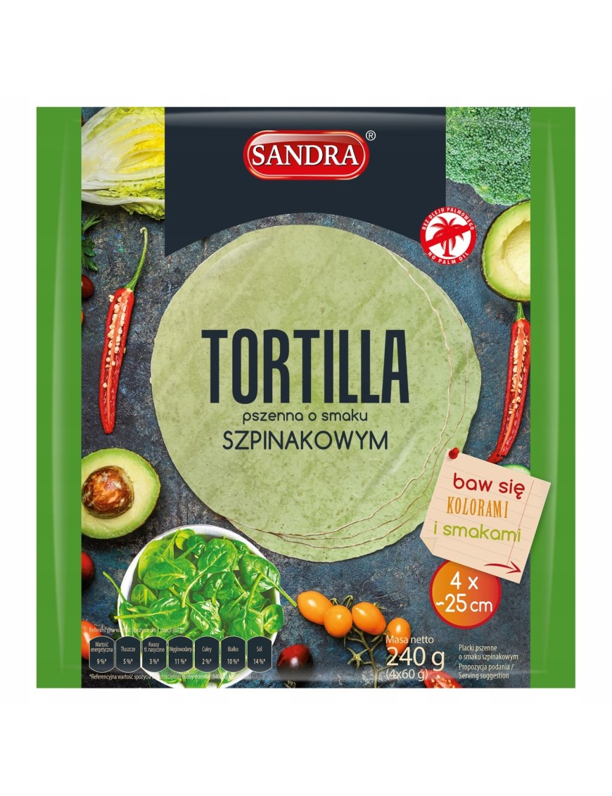 Sandra Tortilla pszenna o smaku szpinakowym 240 g