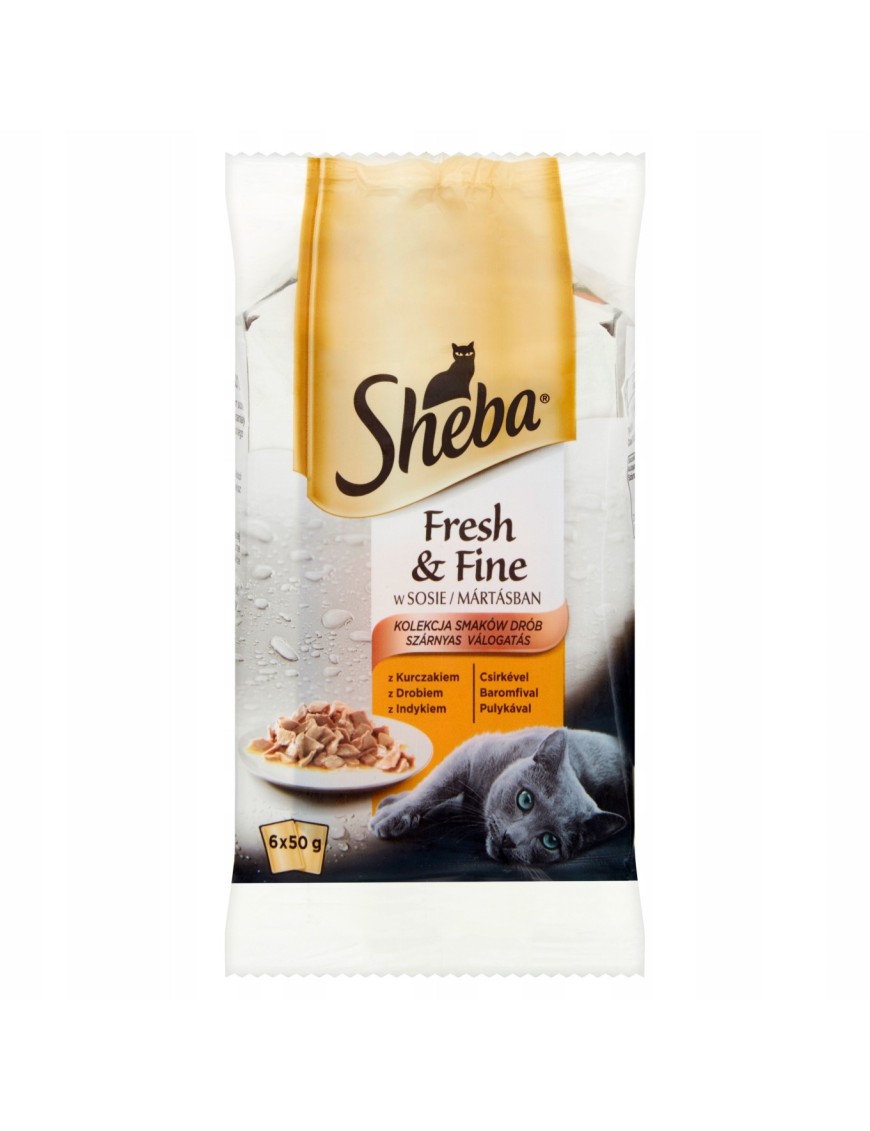 Sheba Fresh & Fine w sosie Karma pełnoporcjowa kolekcja soczystych smaków 300 g (6 x 50 g)