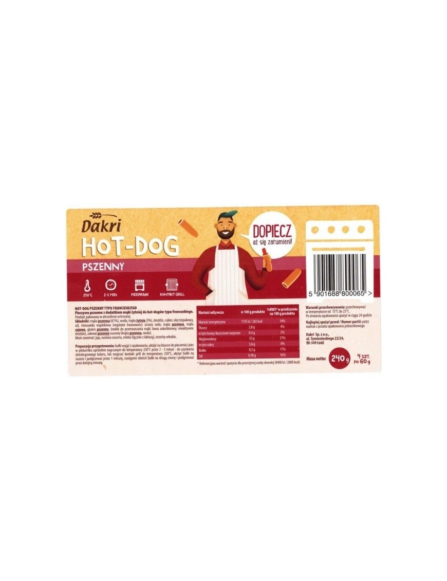 Hot dog pszenny 240g(4x60g) Dakri