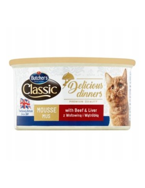 Butcher's Classic Delicious Dinners Karma dla dorosłych kotów mus z wołowiną i wątróbką 85 g