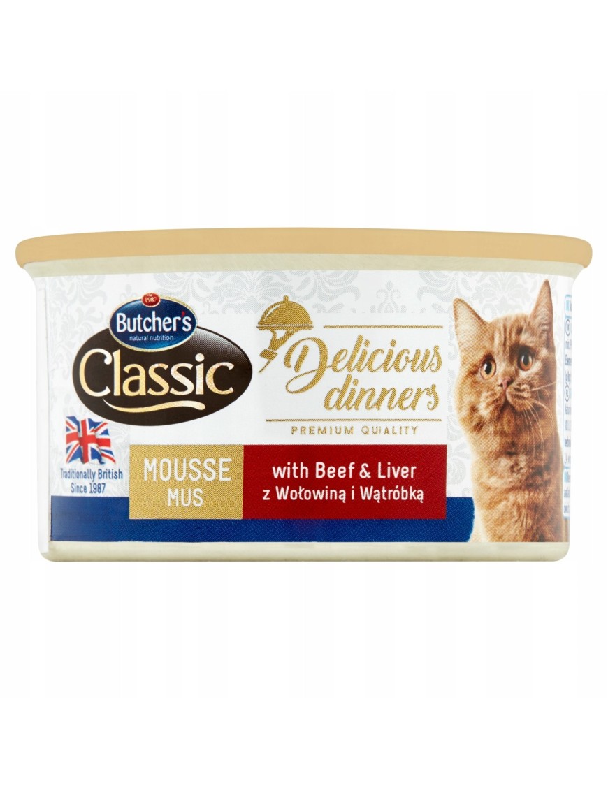 Butcher's Classic Delicious Dinners Karma dla dorosłych kotów mus z wołowiną i wątróbką 85 g