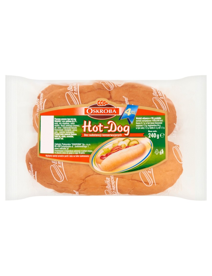 Oskroba Hot-Dog Pieczywo pszenne 240 g 4szt