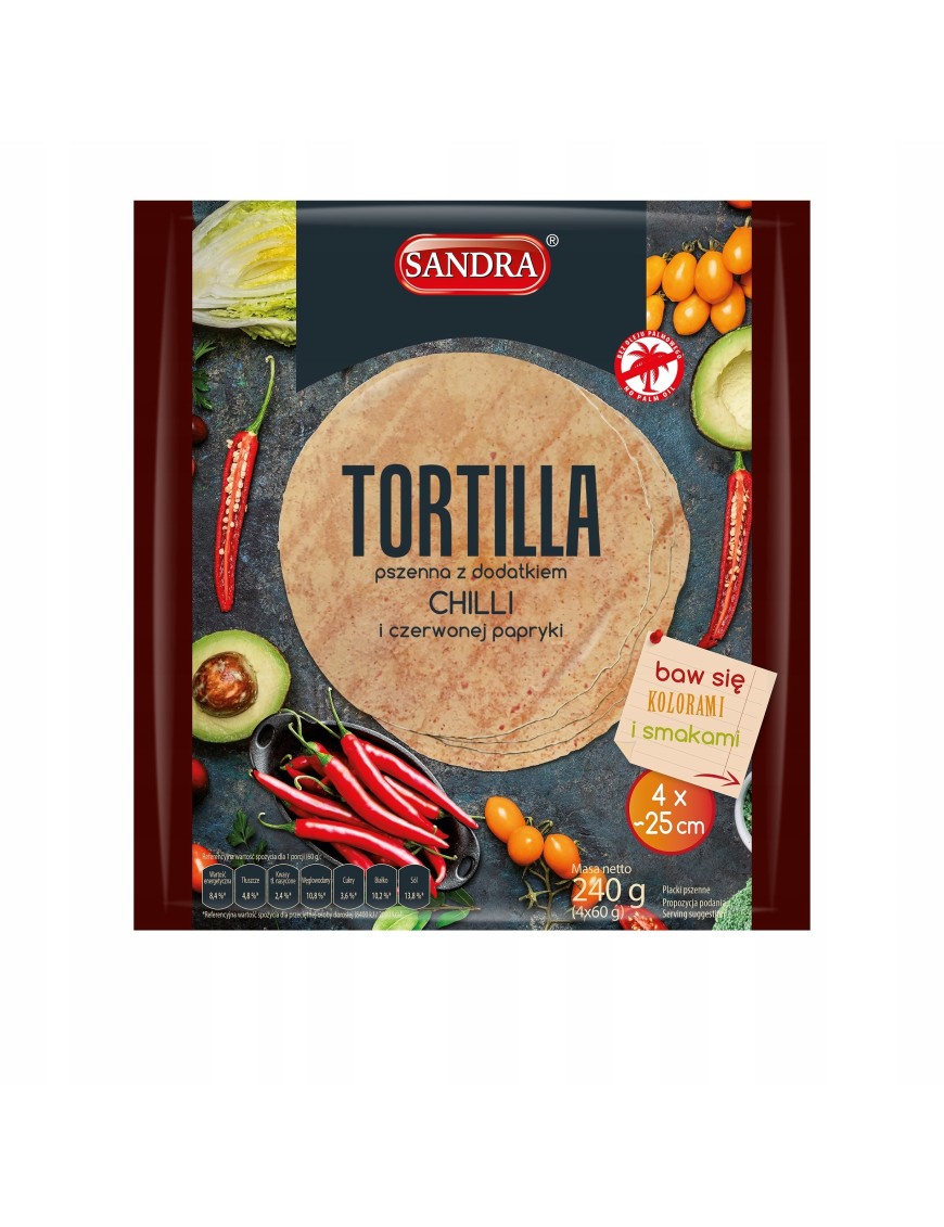 SANDRA Tortilla pszenna z dodatkiem chilli 4szt