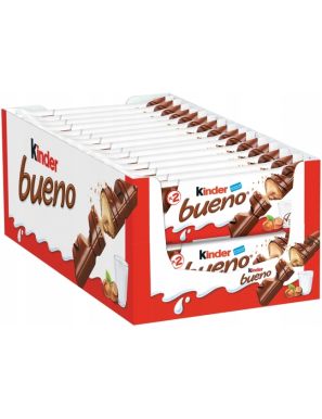 30x Kinder Bueno Wafel w mlecznej czekoladzie wypełniony mleczno-orzechowym nadzieniem 43 g (2 sztuki)