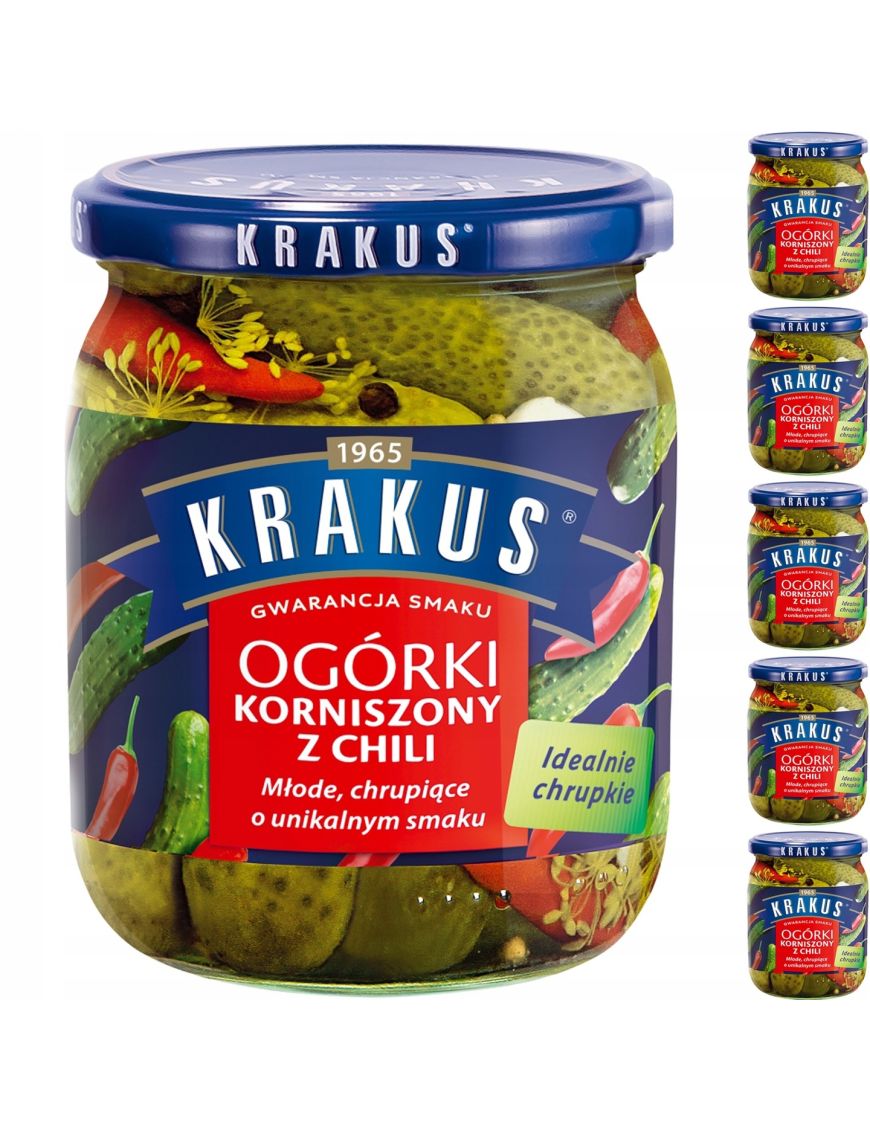 6 x Krakus Ogórki korniszony z chili 500 g