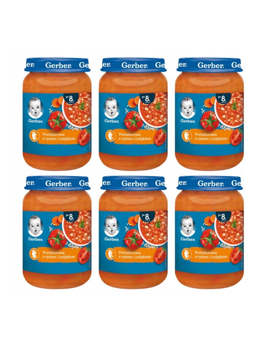 6 x Gerber Zupka pomidorowa z ryżem i indykiem dla dzieci po 8 miesiącu 190g