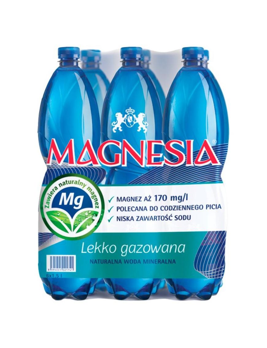 6 x Magnesia Lekko gazowana Średniozmineralizowana naturalna woda mineralna z rejonu Karlowych Warów 1,5l