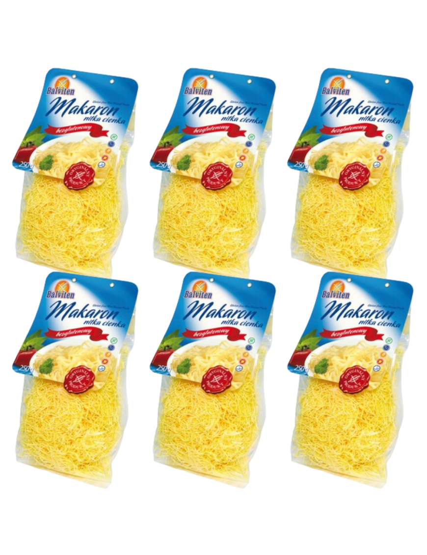 6 x Balviten Makaron nitki cienkie 250g . Produkt bezglutenowy